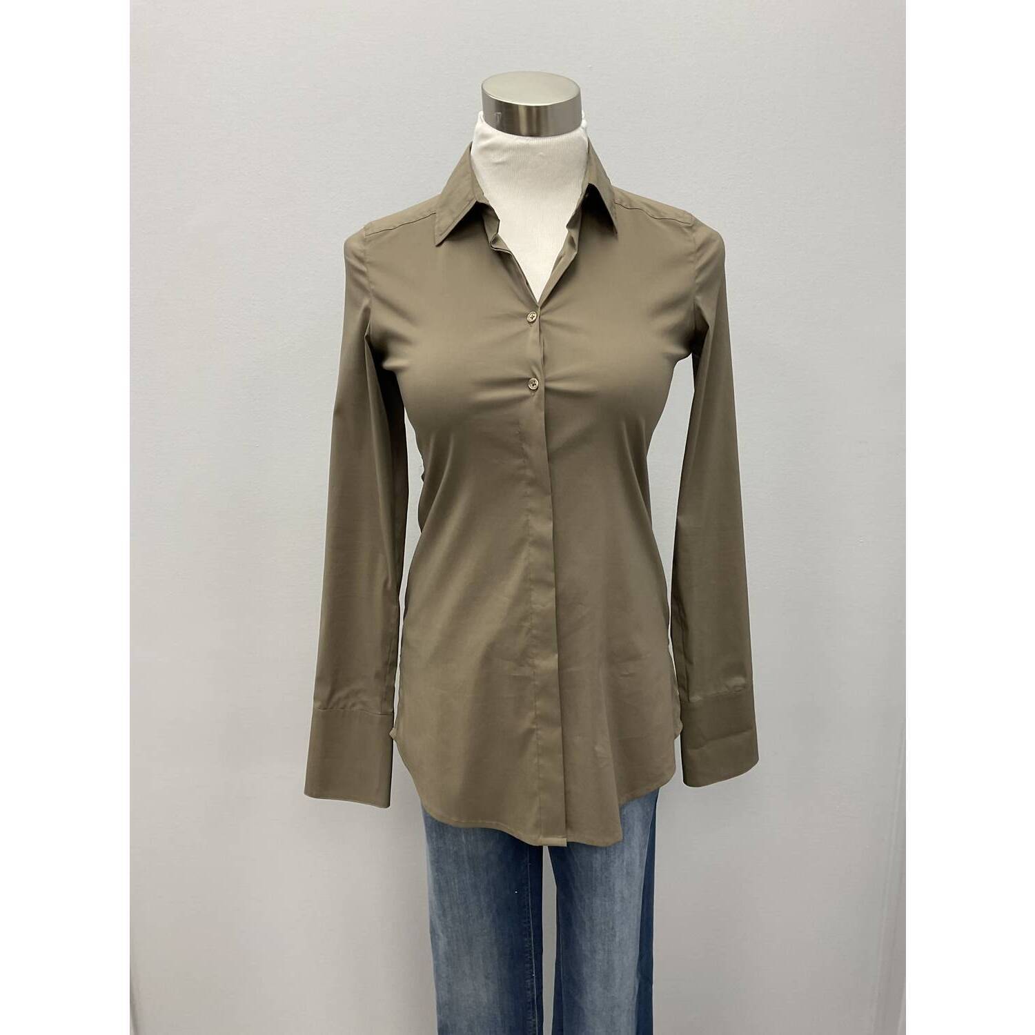 New Jordan Louis Long Sleeves Savile Cotton Stretch Shirt In Olive